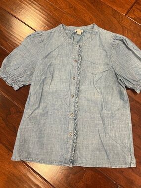 J. Crew Light Blue Chambray Ruffle Top